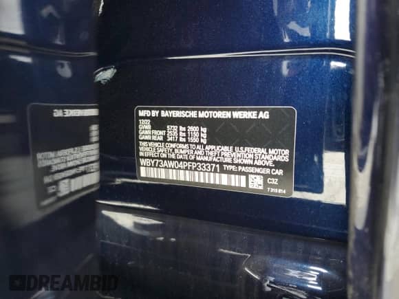 2023 BMW i4 eDrive40 с VIN WBY73AW04PFP33371, выставлен на аукционе Copart как лот 66019665 с пробегом 11 327 миль миль и Списание • Salvage title. История ставок и продаж доступна на DreamBid. Изображение 12.