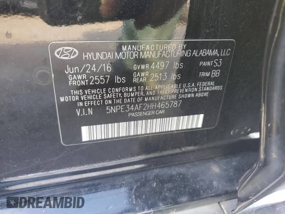 2017 Hyundai Sonata Limited с VIN 5NPE34AF2HH465787, выставлен на аукционе Copart как лот 86457915 с пробегом 112 395 миль миль и Списание • Salvage title. История ставок и продаж доступна на DreamBid. Изображение 12.