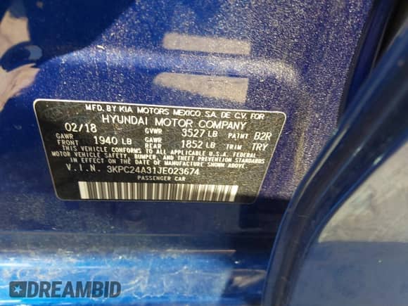2018 Hyundai Accent SEL с VIN 3KPC24A31JE023674, выставлен на аукционе IAAI как лот 43198070 с пробегом 83 536 миль миль и . История ставок и продаж доступна на DreamBid. Изображение 9.