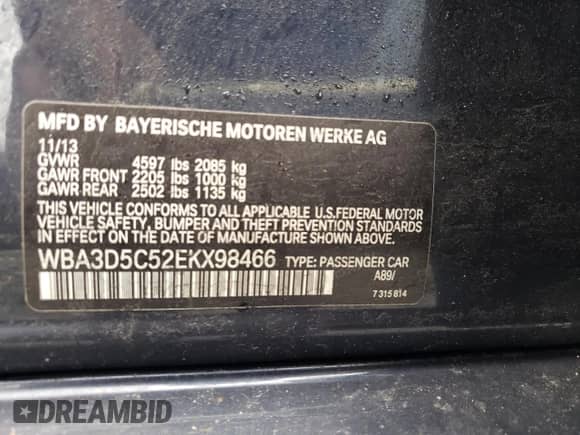 2014 BMW 3 Series 328d xDrive с VIN WBA3D5C52EKX98466, выставлен на аукционе Copart как лот 57877495 с пробегом 159 102 миль миль и Чистый • Clean title. История ставок и продаж доступна на DreamBid. Изображение 12.