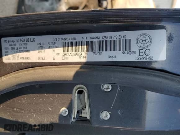 2018 Ram 1500 Big Horn z VIN 1C6RR7LM3JS346254, wystawiony jako Copart lot #66852205 z przebiegiem Nie podano mil oraz Nie do naprawy • Non repairable. Historia ofert i sprzedaży dostępna na DreamBid. Obrazek 12.