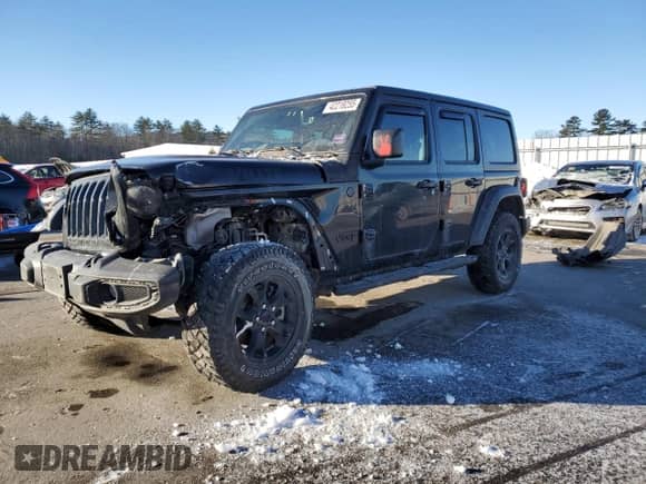 2023 Jeep Wrangler Willys with VIN 1C4HJXDG1PW527567, listed as a Copart auction lot 42218255 with 43,273 mi miles and Salvage title. Bid and sale history available at DreamBid. Image 1.