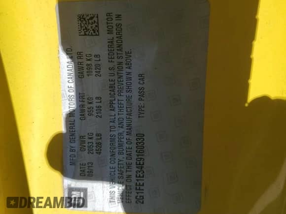 2014 Chevrolet Camaro LS with VIN 2G1FE1E34E9160330, listed as a Copart auction lot 68436005 with 64,820 mi miles and Salvage title. Bid and sale history available at DreamBid. Image 13.