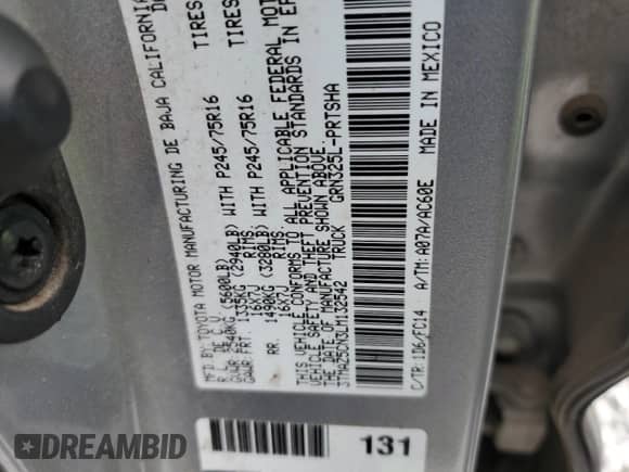 2020 Toyota Tacoma SR5 с VIN 3TMAZ5CN3LM132542, выставлен на аукционе Copart как лот 69470135 с пробегом 172 186 миль миль и Списание • Salvage title. История ставок и продаж доступна на DreamBid. Изображение 12.