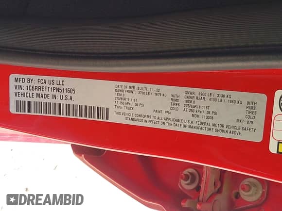 2023 Ram 1500 Big Horn z VIN 1C6RREFT1PN511605, wystawiony jako IAAI lot #41941677 z przebiegiem 38 051 mil mil oraz . Historia ofert i sprzedaży dostępna na DreamBid. Obrazek 9.