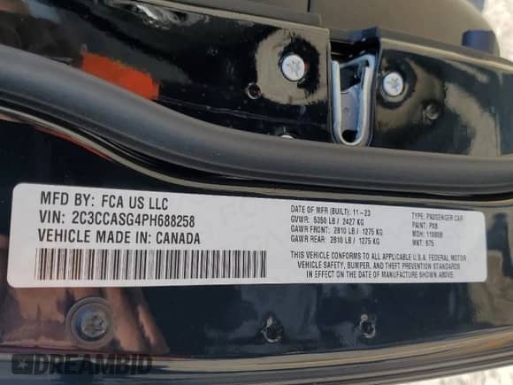 2023 Chrysler 300 Touring L with VIN 2C3CCASG4PH688258, listed as a Copart auction lot 62874294 with 2,341 mi miles and Salvage title. Bid and sale history available at DreamBid. Image 12.