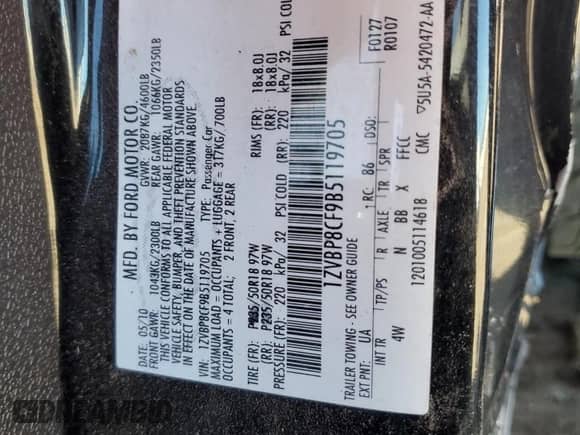 2011 Ford Mustang GT z VIN 1ZVBP8CF9B5119705, wystawiony jako Copart lot #80337465 z przebiegiem Nie podano mil oraz Szkoda całkowita • Salvage title. Historia ofert i sprzedaży dostępna na DreamBid. Obrazek 12.