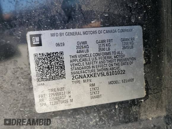 2020 Chevrolet Equinox LT с VIN 2GNAXKEV5L6101022, выставлен на аукционе Copart как лот 61577285 с пробегом 143 292 миль миль и Списание • Salvage title. История ставок и продаж доступна на DreamBid. Изображение 13.