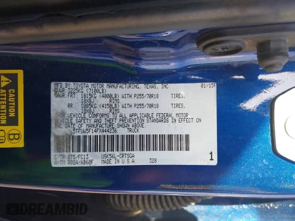 2015 Toyota Tundra SR z VIN 5TFUW5F14FX444236, wystawiony jako IAAI lot #43312117 z przebiegiem 225 064 mil mil oraz . Historia ofert i sprzedaży dostępna na DreamBid. Obrazek 9.