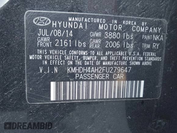 2015 Hyundai Elantra Sport с VIN KMHDH4AH2FU279647, выставлен на аукционе IAAI как лот 41768231 с пробегом 173 524 миль миль и . История ставок и продаж доступна на DreamBid. Изображение 9.