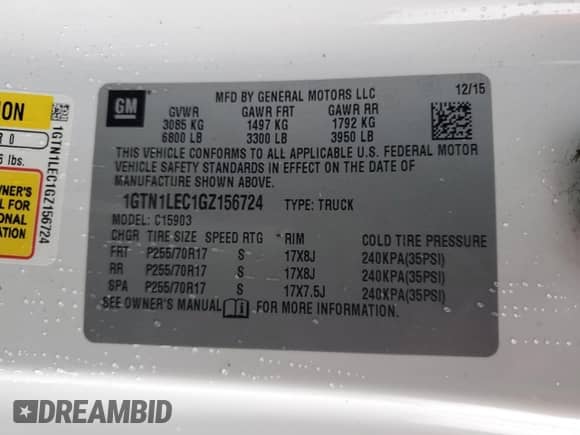 2016 GMC Sierra 1500 z VIN 1GTN1LEC1GZ156724, wystawiony jako Copart lot #81877995 z przebiegiem 83 372 mil mil oraz Szkoda całkowita • Salvage title. Historia ofert i sprzedaży dostępna na DreamBid. Obrazek 12.