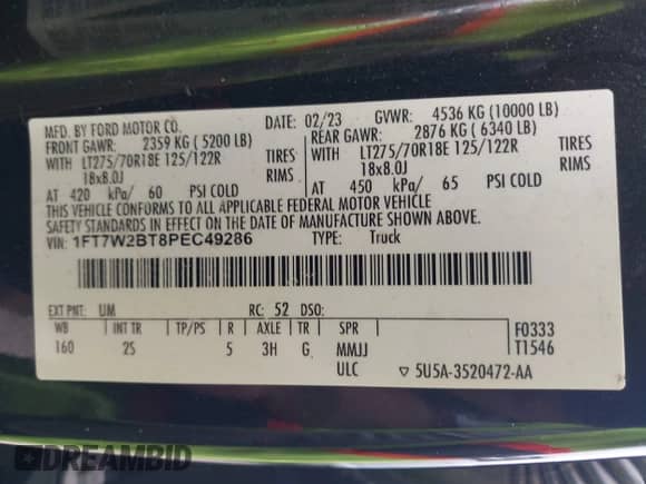 2023 Ford F-250 XL z VIN 1FT7W2BT8PEC49286, wystawiony jako IAAI lot #43098785 z przebiegiem Nie podano mil oraz . Historia ofert i sprzedaży dostępna na DreamBid. Obrazek 9.