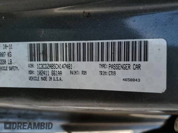 2012 Dodge Avenger SE с VIN 1C3CDZAB5CN147481, выставлен на аукционе Copart как лот 69565034 с пробегом Не указан миль и Списание • Salvage title. История ставок и продаж доступна на DreamBid. Изображение 15.