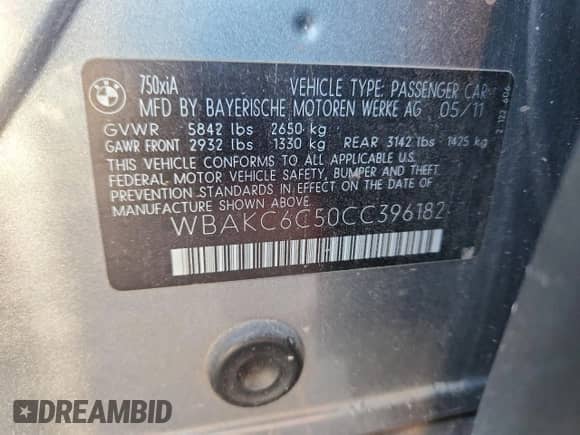 2012 BMW 7 Series 750i xDrive z VIN WBAKC6C50CC396182, wystawiony jako Copart lot #80214425 z przebiegiem 95 091 mil mil oraz Czysty tytuł • Clean title. Historia ofert i sprzedaży dostępna na DreamBid. Obrazek 12.