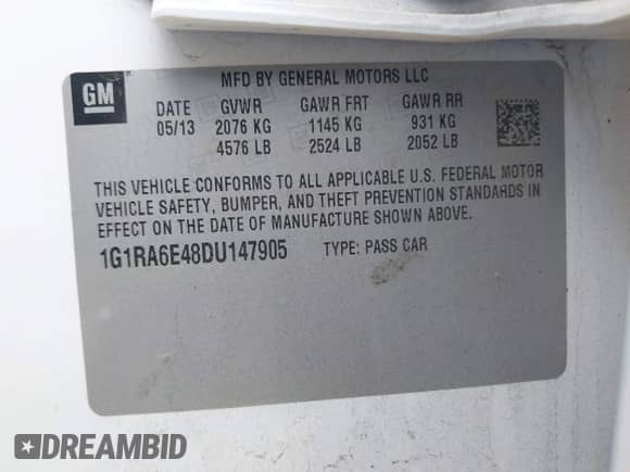 2013 Chevrolet Volt с VIN 1G1RA6E48DU147905, выставлен на аукционе IAAI как лот 43350936 с пробегом Не указан миль и . История ставок и продаж доступна на DreamBid. Изображение 9.