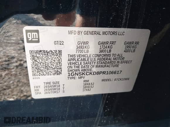 2023 Chevrolet Suburban LT с VIN 1GNSKCKD8PR106617, выставлен на аукционе IAAI как лот 41915492 с пробегом 19 948 миль миль и . История ставок и продаж доступна на DreamBid. Изображение 9.