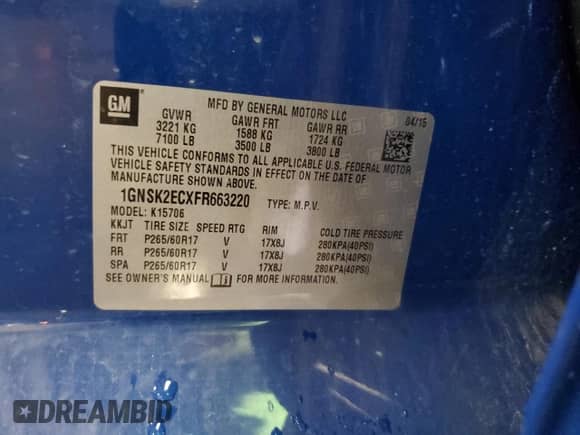 2015 Chevrolet Tahoe Commercial with VIN 1GNSK2ECXFR663220, listed as a Copart auction lot 81214425 with 147,675 mi miles and Clean title. Bid and sale history available at DreamBid. Image 13.