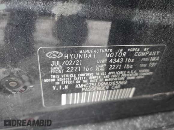 2022 Hyundai Ioniq SEL с VIN KMHC75LD9NU265869, выставлен на аукционе Copart как лот 88812985 с пробегом 72 054 миль миль и Списание • Salvage title. История ставок и продаж доступна на DreamBid. Изображение 14.