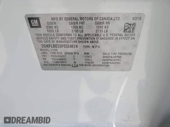 2015 Chevrolet Equinox LT с VIN 2GNFLBE33F6324874, выставлен на аукционе IAAI как лот 42196964 с пробегом 29 914 миль миль и . История ставок и продаж доступна на DreamBid. Изображение 9.