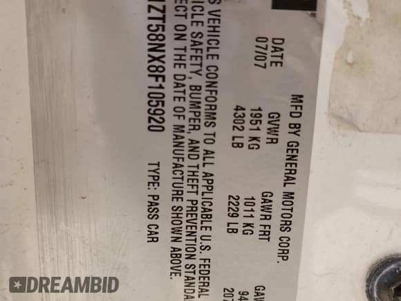 2008 Chevrolet Malibu Classic LT с VIN 1G1ZT58NX8F105920, выставлен на аукционе Copart как лот 68588055 с пробегом 177 187 миль миль и Списание • Salvage title. История ставок и продаж доступна на DreamBid. Изображение 13.