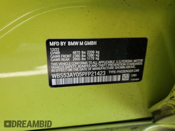 2023 BMW M3 с VIN WBS53AY05PFP21423, выставлен на аукционе Copart как лот 48802515 с пробегом 11 463 миль миль и Списание • Salvage title. История ставок и продаж доступна на DreamBid. Изображение 12.