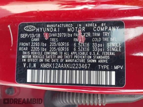 2019 Hyundai Kona SE z VIN KM8K12AAXKU223467, wystawiony jako IAAI lot #43059218 z przebiegiem 113 224 mil mil oraz . Historia ofert i sprzedaży dostępna na DreamBid. Obrazek 9.