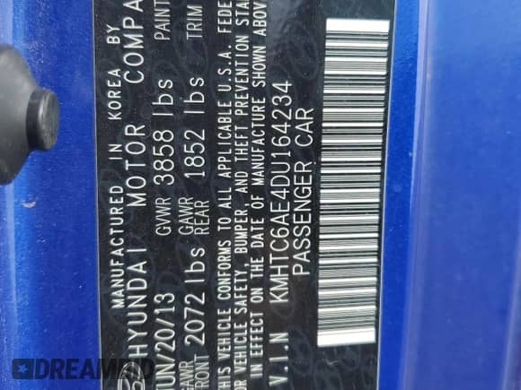 2013 Hyundai Veloster Turbo с VIN KMHTC6AE4DU164234, выставлен на аукционе Copart как лот 86467275 с пробегом 168 773 миль миль и Списание • Salvage title. История ставок и продаж доступна на DreamBid. Изображение 12.