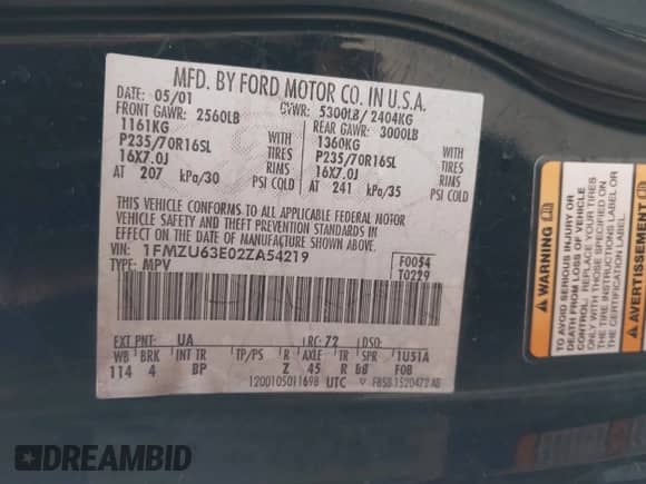 2002 Ford Explorer XLT with VIN 1FMZU63E02ZA54219, listed as a IAAI auction lot 43514870 with 131,031 mi miles and . Bid and sale history available at DreamBid. Image 9.