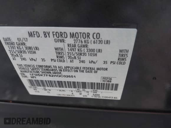 2017 Ford Explorer Limited z VIN 1FM5K7F82HGC02651, wystawiony jako IAAI lot #42257873 z przebiegiem 112 111 mil mil oraz . Historia ofert i sprzedaży dostępna na DreamBid. Obrazek 9.