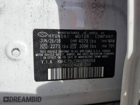 2019 Hyundai Ioniq SEL z VIN KMHC75LCXKU106054, wystawiony jako Copart lot #66016072 z przebiegiem 154 661 mil mil oraz . Historia ofert i sprzedaży dostępna na DreamBid. Obrazek 10.