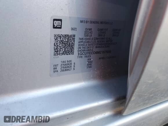 2021 Chevrolet Silverado 1500 RST с VIN 1GCUYEED6MZ357655, выставлен на аукционе Copart как лот 57876095 с пробегом 76 245 миль миль и Списание • Salvage title. История ставок и продаж доступна на DreamBid. Изображение 13.