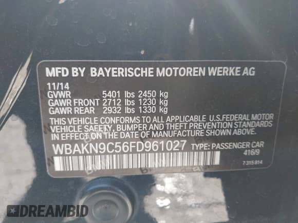 2015 BMW 5 Series 550i с VIN WBAKN9C56FD961027, выставлен на аукционе IAAI как лот 42653452 с пробегом 167 493 миль миль и . История ставок и продаж доступна на DreamBid. Изображение 9.