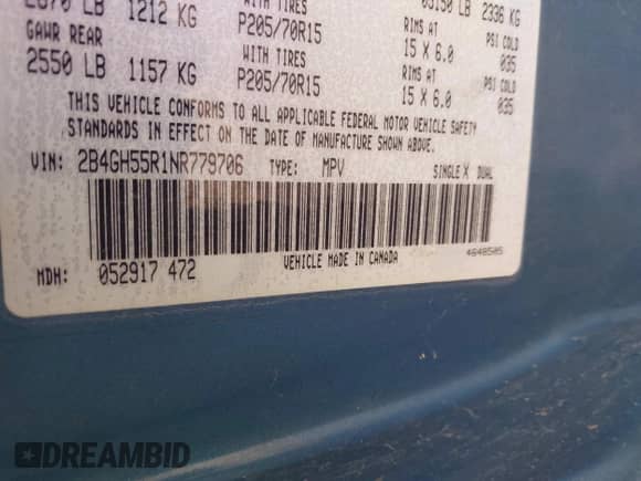 1992 Dodge Caravan с VIN 2B4GH55R1NR779706, выставлен на аукционе IAAI как лот 41755536 с пробегом 113 488 миль миль и . История ставок и продаж доступна на DreamBid. Изображение 9.