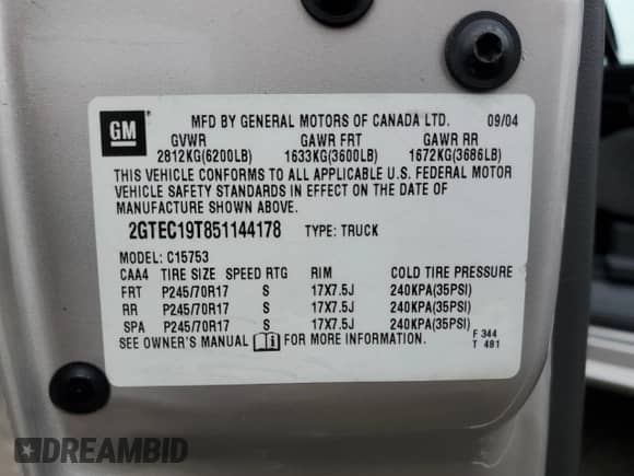 2005 GMC Sierra 1500 SLE с VIN 2GTEC19T851144178, выставлен на аукционе Copart как лот 84009935 с пробегом 193 803 миль миль и Чистый • Clean title. История ставок и продаж доступна на DreamBid. Изображение 12.