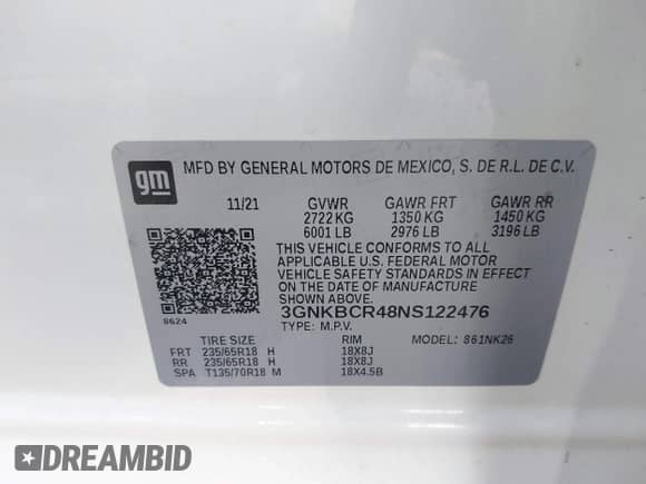 2022 Chevrolet Blazer LT с VIN 3GNKBCR48NS122476, выставлен на аукционе IAAI как лот 42655725 с пробегом 54 177 миль миль и . История ставок и продаж доступна на DreamBid. Изображение 9.