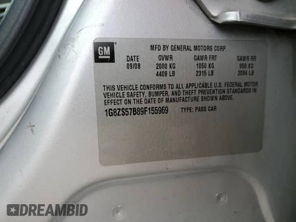2009 Saturn Aura XE with VIN 1G8ZS57B89F155969, listed as a Copart auction lot 63835245 with 113,883 mi miles and Salvage title. Bid and sale history available at DreamBid. Image 12.