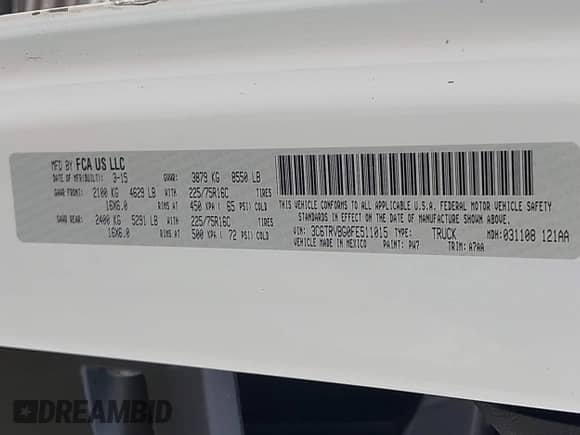 2015 Ram ProMaster Cargo с VIN 3C6TRVBG0FE511015, выставлен на аукционе IAAI как лот 42958765 с пробегом 117 080 миль миль и . История ставок и продаж доступна на DreamBid. Изображение 9.