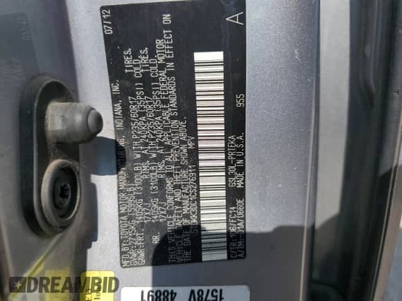 2012 Toyota Sienna LE with VIN 5TDKK3DC1CS276911, listed as a Copart auction lot 89585945 with 209,475 mi miles and Clean title. Bid and sale history available at DreamBid. Image 12.