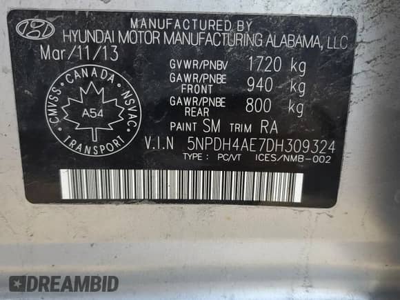 2013 Hyundai Elantra GLS with VIN 5NPDH4AE7DH309324, listed as a Copart auction lot 80716165 with 134,853 mi miles and Salvage title. Bid and sale history available at DreamBid. Image 13.