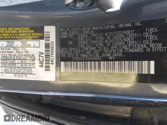 2006 Toyota Sienna XLE z VIN 5TDZA22C26S494603, wystawiony jako IAAI lot #41537455 z przebiegiem 247 197 mil mil oraz . Historia ofert i sprzedaży dostępna na DreamBid. Obrazek 9.