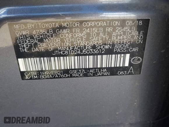 2018 Lexus IS 300 z VIN JTHC81D24J5033612, wystawiony jako IAAI lot #43134662 z przebiegiem 64 763 mil mil oraz . Historia ofert i sprzedaży dostępna na DreamBid. Obrazek 9.