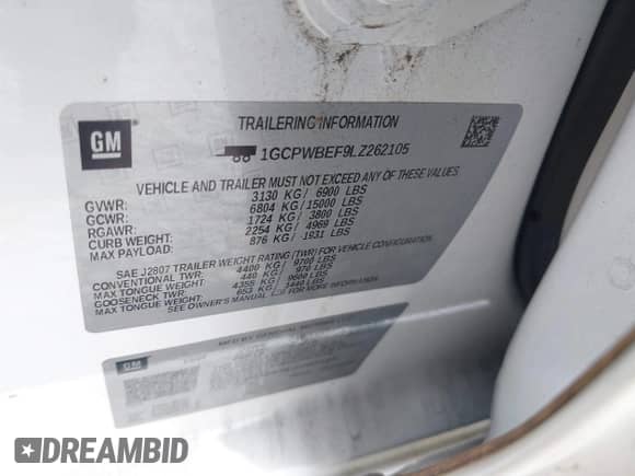2020 Chevrolet Silverado 1500 Custom z VIN 1GCPWBEF9LZ262105, wystawiony jako IAAI lot #42916860 z przebiegiem 61 544 mil mil oraz . Historia ofert i sprzedaży dostępna na DreamBid. Obrazek 9.