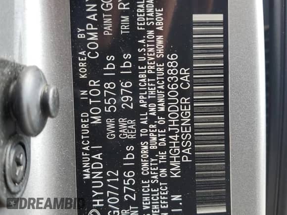 2013 Hyundai Equus Signature с VIN KMHGH4JH0DU063886, выставлен на аукционе Copart как лот 87016404 с пробегом 59 734 миль миль и Списание • Salvage title. История ставок и продаж доступна на DreamBid. Изображение 12.