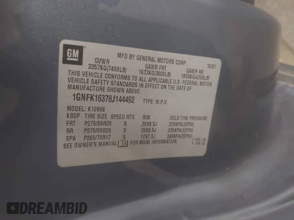 2008 Chevrolet Suburban 2LT с VIN 1GNFK16378J144492, выставлен на аукционе IAAI как лот 43188885 с пробегом 122 267 миль миль и . История ставок и продаж доступна на DreamBid. Изображение 9.