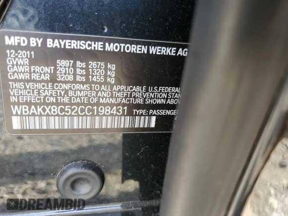 2012 BMW 7 Series с VIN WBAKX8C52CC198431, выставлен на аукционе Copart как лот 83642264 с пробегом 72 818 миль миль и Чистый • Clean title. История ставок и продаж доступна на DreamBid. Изображение 12.