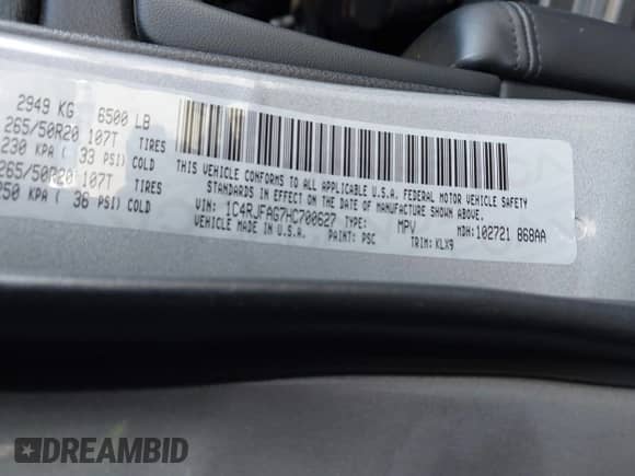 2017 Jeep Grand Cherokee Altitude with VIN 1C4RJFAG7HC700627, listed as a IAAI auction lot 42829353 with 130,100 mi miles and . Bid and sale history available at DreamBid. Image 9.
