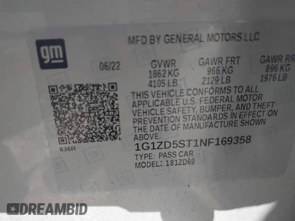 2022 Chevrolet Malibu LT z VIN 1G1ZD5ST1NF169358, wystawiony jako IAAI lot #43125973 z przebiegiem 79 701 mil mil oraz . Historia ofert i sprzedaży dostępna na DreamBid. Obrazek 9.