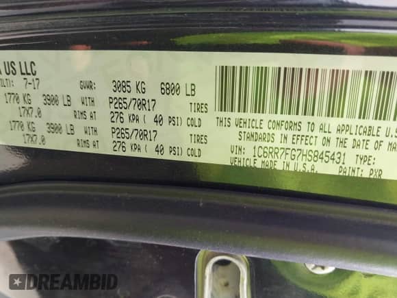 2017 Ram 1500 Tradesman z VIN 1C6RR7FG7HS845431, wystawiony jako IAAI lot #42377730 z przebiegiem 185 383 mil mil oraz . Historia ofert i sprzedaży dostępna na DreamBid. Obrazek 9.