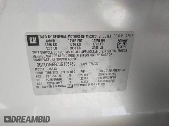 2018 GMC Sierra 1500 SLT z VIN 3GTU1NER7JG105439, wystawiony jako IAAI lot #42464862 z przebiegiem 167 209 mil mil oraz . Historia ofert i sprzedaży dostępna na DreamBid. Obrazek 9.