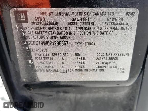2002 Chevrolet Silverado 1500 LS с VIN 2GCEC19W621296367, выставлен на аукционе Copart как лот 51610115 с пробегом 354 846 миль миль и Списание • Salvage title. История ставок и продаж доступна на DreamBid. Изображение 12.